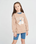 Hanorac pentru fete oversized bej cu imprimeu „Găște” Button Blue