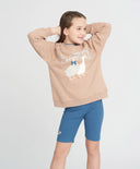 Hanorac pentru fete oversized bej cu imprimeu „Găște” Button Blue