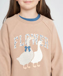 Hanorac pentru fete oversized bej cu imprimeu „Găște” Button Blue