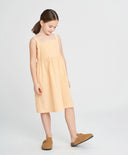 Sărafan din in cu bretele subțiri pentru fete, portocaliu, cu fundiță Button Blue