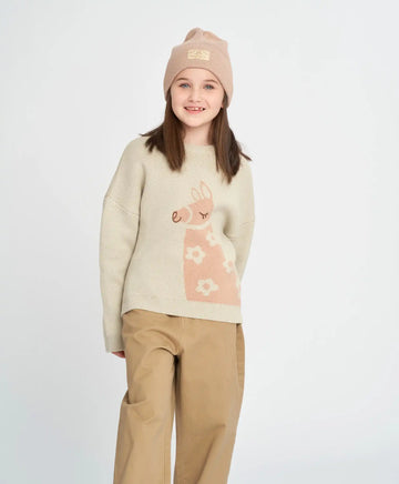 Pulover pentru fete gri oversized cu lama Button Blue