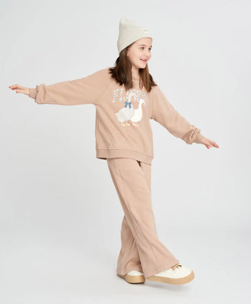 Pantaloni palazzo pentru fată, bej, cu talie elastică, Button Blue