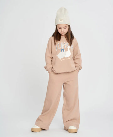 Pantaloni palazzo pentru fată, bej, cu talie elastică, Button Blue