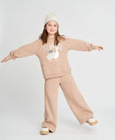 Pantaloni palazzo pentru fată, bej, cu talie elastică, Button Blue