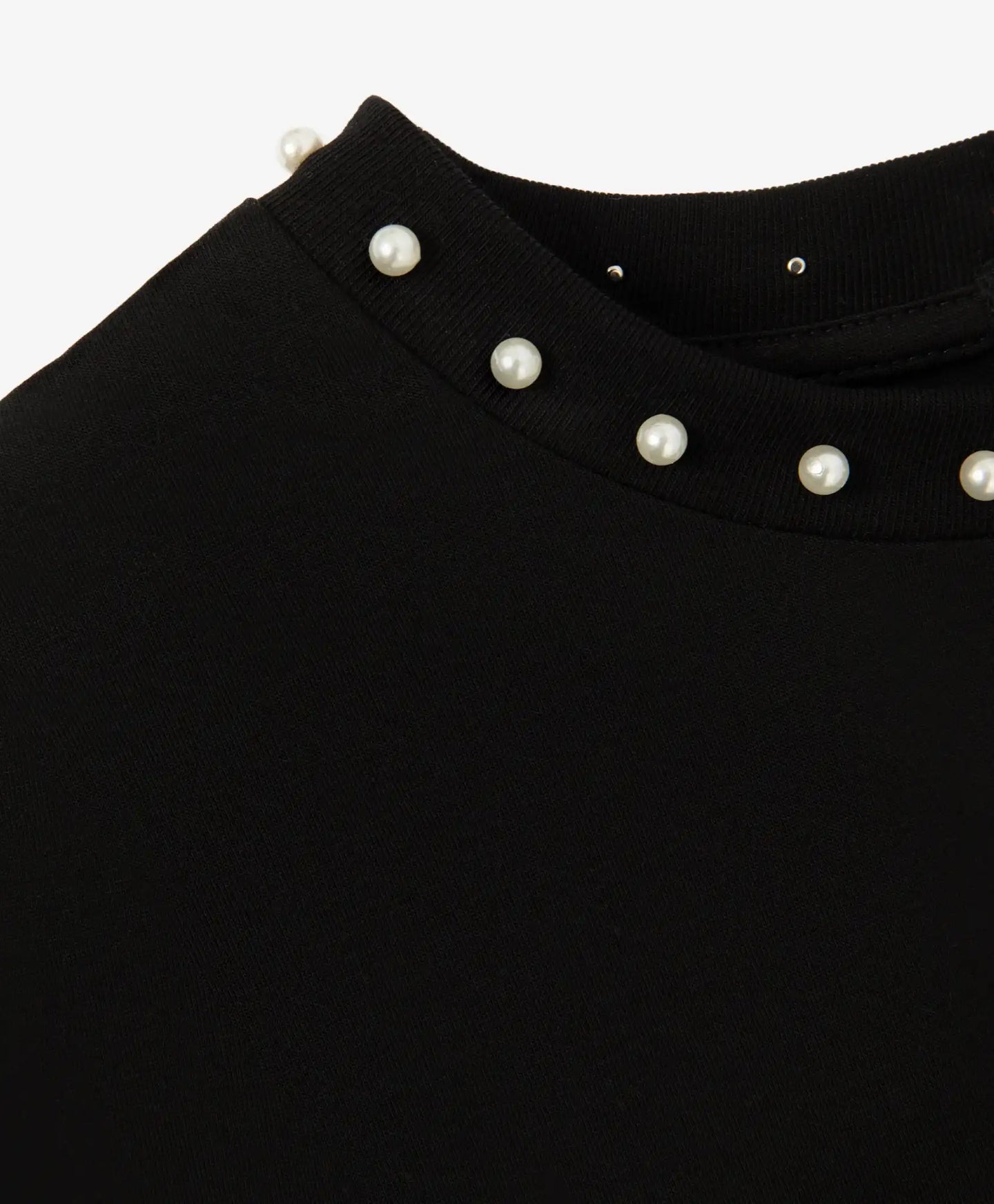 Tricou cu mânecă lungă din interlock mercerizat cu mărgele perlate, negru, Gulliver