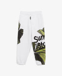 Pantaloni joggeri pentru fetiță, tricotati cu print asimetric, albi Gulliver.