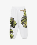 Pantaloni joggeri pentru fetiță, tricotati cu print asimetric, albi Gulliver.