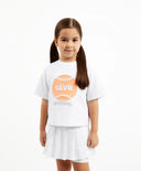 Tricou pentru fetiță, oversize cu decor embosat, alb Gulliver.