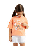 Tricou pentru fetiță oversize cu decor embosat, corai Gulliver.