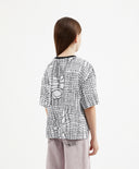 Tricou oversize cu mânecă scurtă și print pentru fată, alb, Gulliver.
