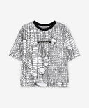 Tricou oversize cu mânecă scurtă și print pentru fată, alb, Gulliver.
