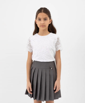 Bluză albă din dantelă cu mânecă scurtă, Gulliver