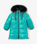 Palton de iarnă din material de ploaie lucios, cu fermoar lateral, turcoaz, Gulliver