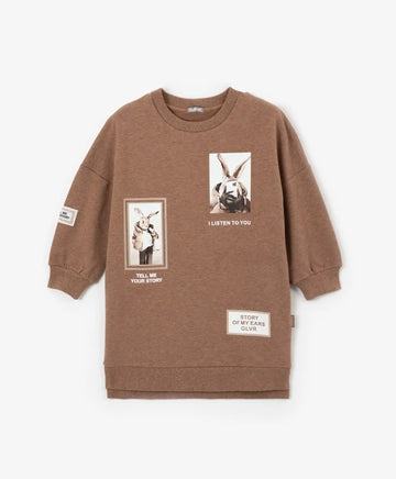 Rochie cu mâneci lungi și croială liberă, culoare maro, de la Gulliver