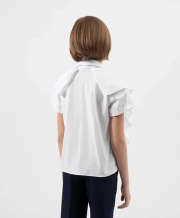 Bluză cu mânecă scurtă și volane mari, albă, Gulliver