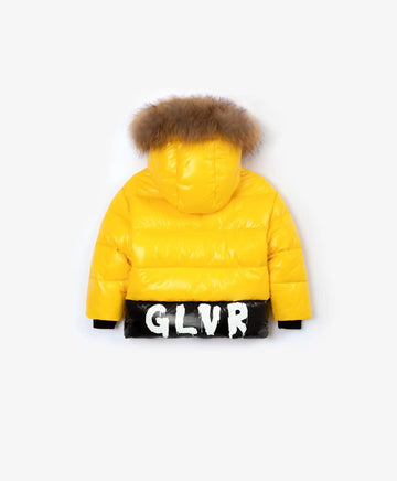 Geacă de iarnă din blană artificială, galbenă, de la Gulliver