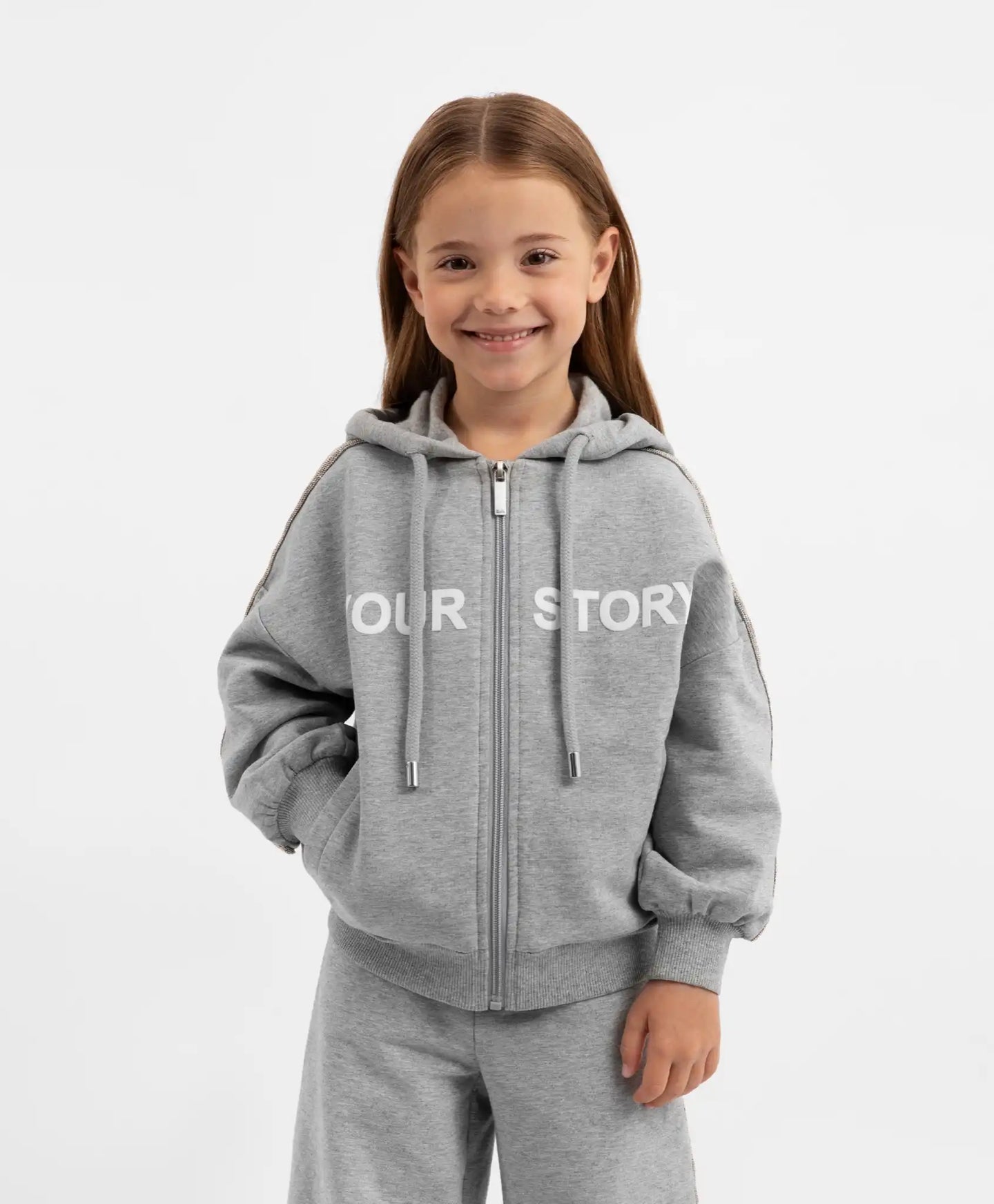 Hoodie deschis din material fleece cu imprimeu gri pentru fete Gulliver