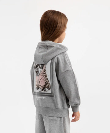 Hoodie deschis din material fleece cu imprimeu gri pentru fete Gulliver