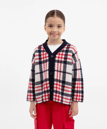 Cardigan tricotat în carouri, multicolor, pentru fată, Gulliver