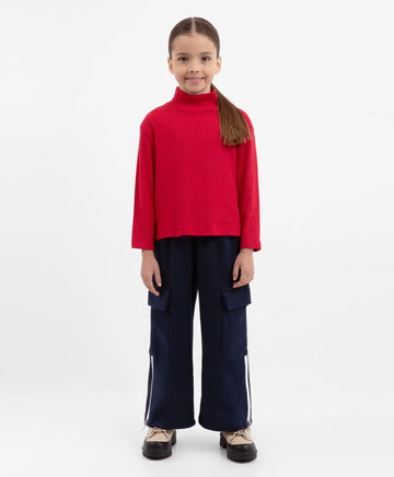 Pantaloni evazați cu buzunare cargo și fermoare la craci, bleumarin, pentru fată, Gulliver