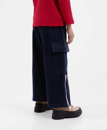 Pantaloni evazați cu buzunare cargo și fermoare la craci, bleumarin, pentru fată, Gulliver