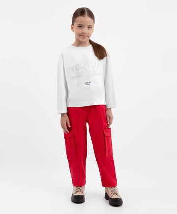 Pantaloni drepți, roșii, cu buzunare cargo, pentru fată, Gulliver