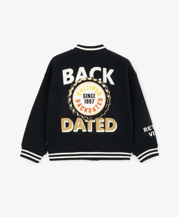 Jachetă bomber din tricot cu imprimeu și aplicații albastre pentru băieți Gulliver