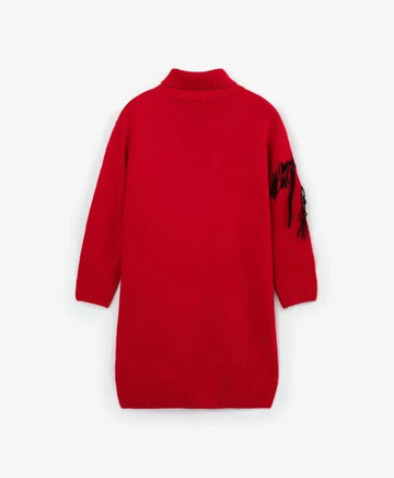 Rochie tricotată cu mâneci lungi, roșie, pentru fete de la Gulliver