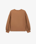 Longsleeve tricotat cu mâneci voluminoase și imprimeu maro pentru fete Gulliver