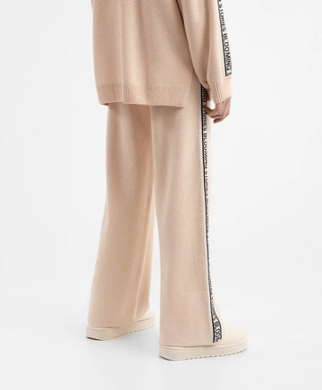 Pantaloni tricot cu dungi laterale, bej, pentru fată, Gulliver