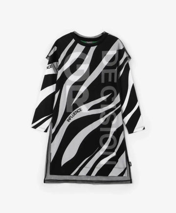 Rochie cu mâneci lungi din tricot și plasă, alb-negru, pentru fete de la Gulliver