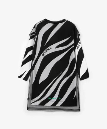 Rochie cu mâneci lungi din tricot și plasă, alb-negru, pentru fete de la Gulliver