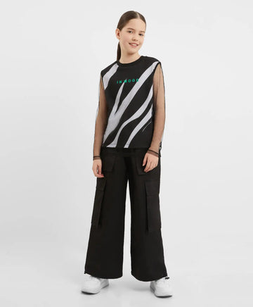 Pantaloni cargo, cu ajustare, negri, pentru fată, Gulliver