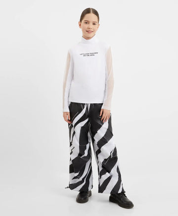 Pantaloni fleece, cu imprimeu alb-negru, pentru fată, Gulliver