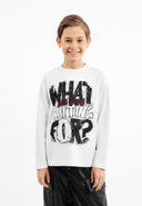 Бяла блуза с дълъг ръкав, умерено свободна кройка и многозначителен надпис от Gulliver