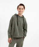 Hoodie oversized din material fleece cu broderii în culoare kaki pentru băieți Gulliver