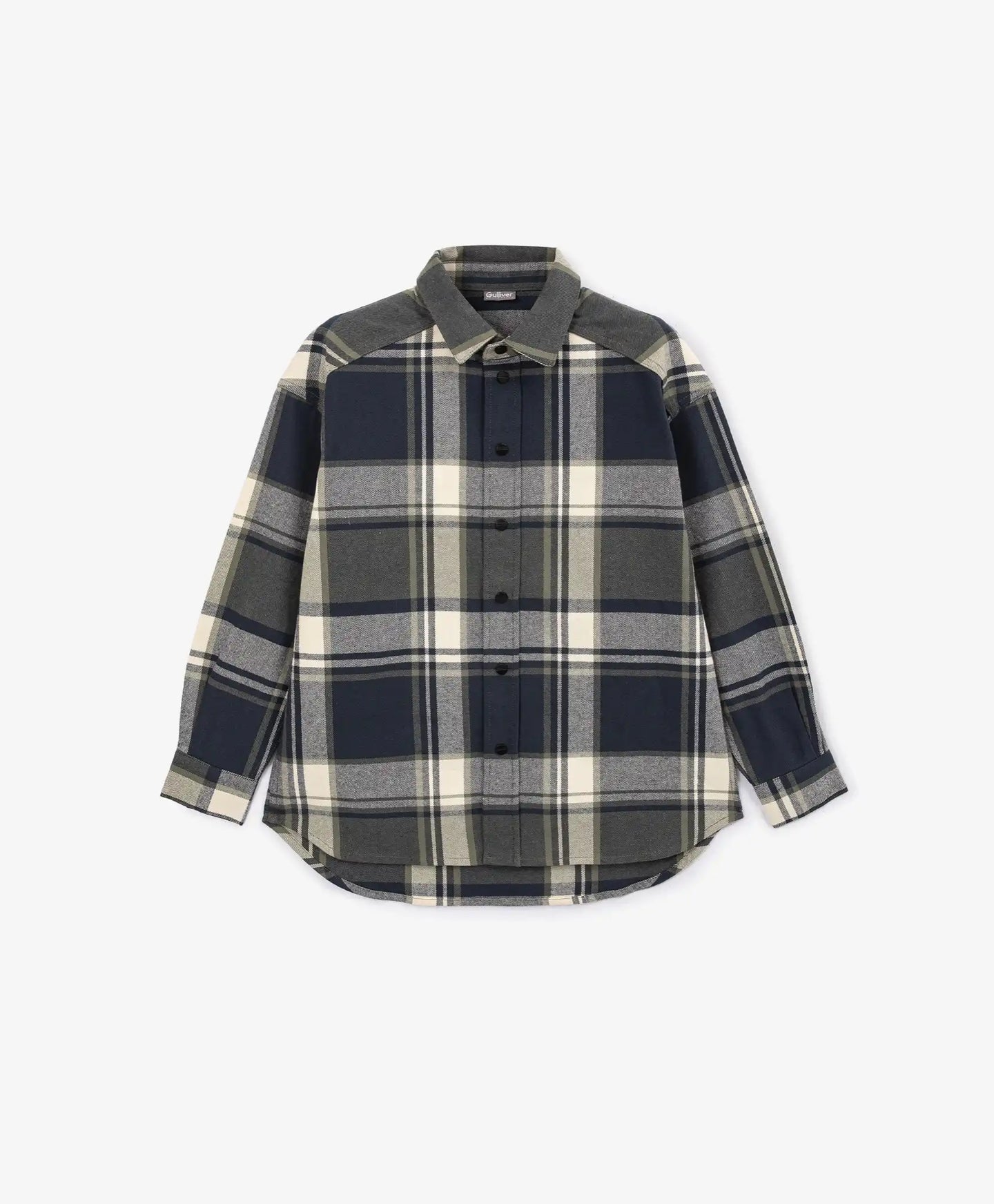 Cămașă flanelată oversized cu mâneci lungi și glugă din material carouri pentru băiat Gulliver