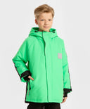 Geacă de sezon intermediar rezistentă la apă cu glugă și manșete mitene, verde, pentru băiat, Button Blue