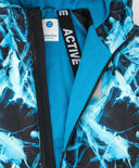 Salopetă impermeabilă de sezon intermediar cu glugă, bretele cusute și imprimeu multicolor, pentru băiat, Button Blue