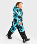 Salopetă impermeabilă de sezon intermediar cu glugă, bretele cusute și imprimeu multicolor, pentru băiat, Button Blue