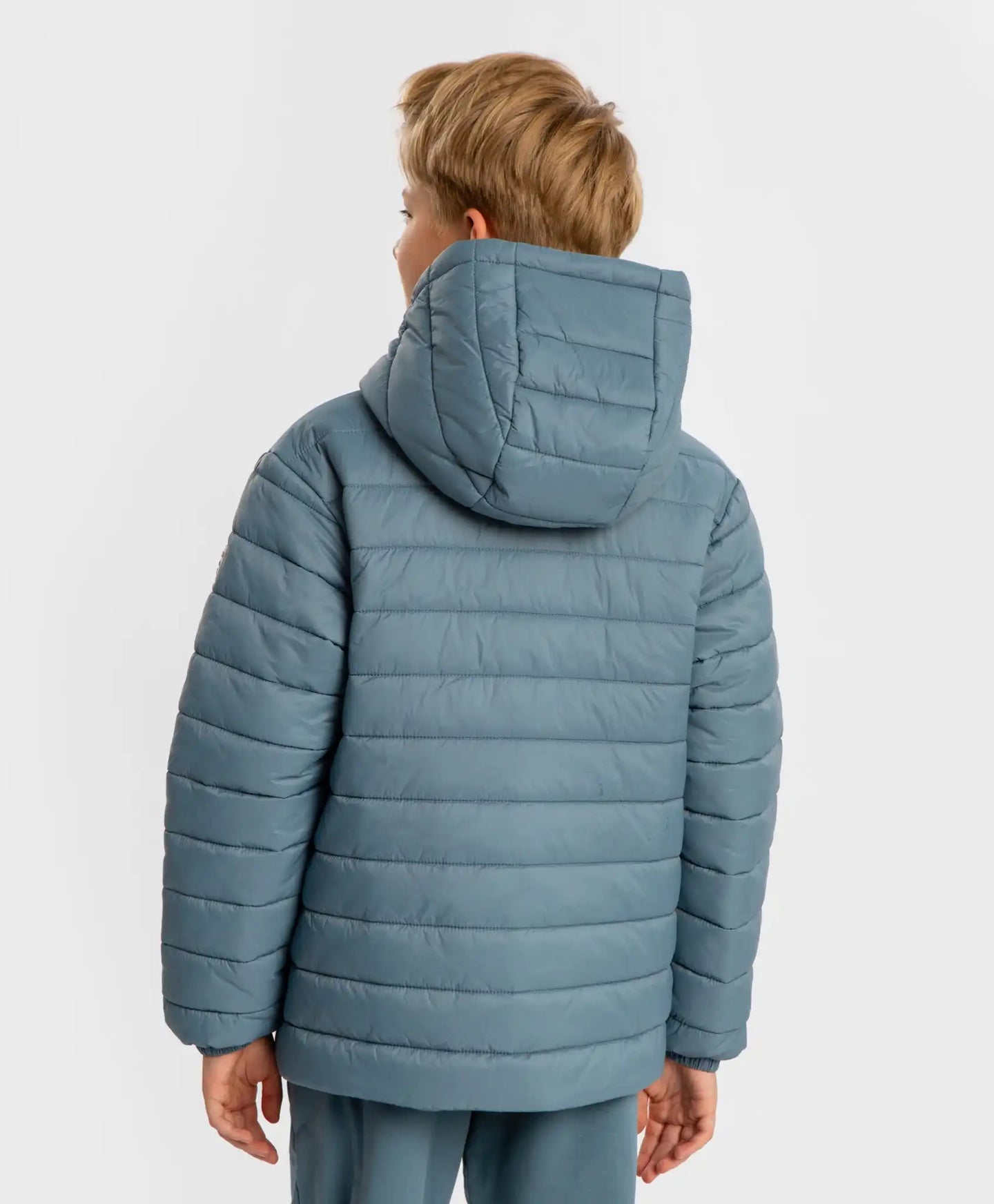 Geacă de sezon intermediar cu glugă, matlasată, albastră, pentru copii, Button Blue