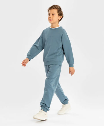 Joggeri de bază, cu talie elastică și imprimeu, albaștri, pentru copii, Button Blue