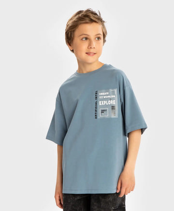 Tricou cu mânecă scurtă și imprimeu, albastru deschis, pentru băiat, Button Blue