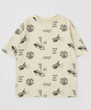 Tricou oversized cu mâneci scurte și imprimeu total crem pentru băieți Button Blue