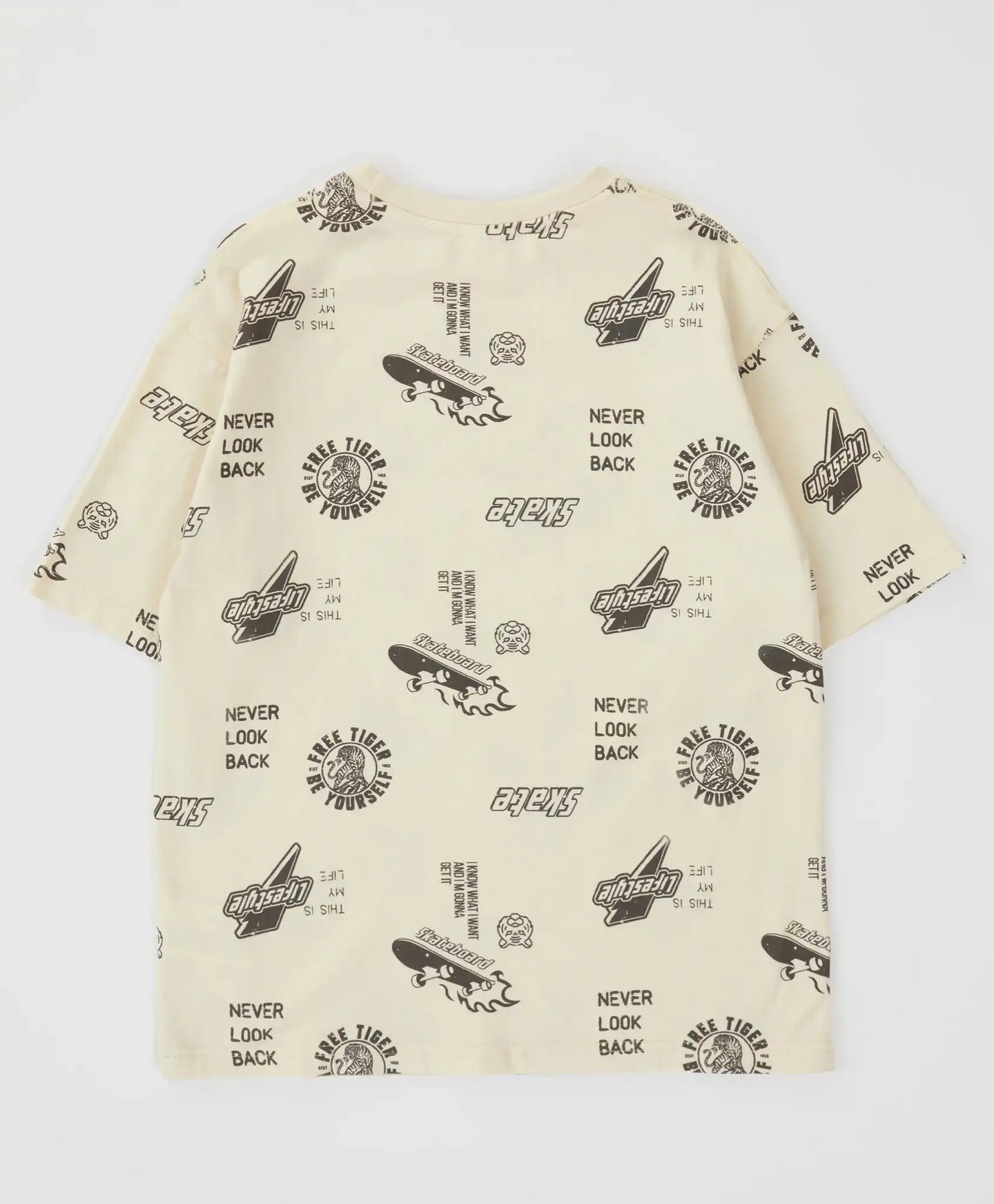 Tricou oversized cu mâneci scurte și imprimeu total crem pentru băieți Button Blue