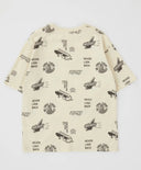 Tricou oversized cu mâneci scurte și imprimeu total crem pentru băieți Button Blue