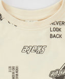 Tricou oversized cu mâneci scurte și imprimeu total crem pentru băieți Button Blue