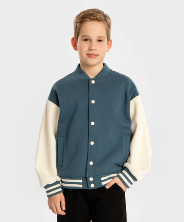 Jachetă bomber căptușită cu nasturi albastru deschis pentru copii Button Blue