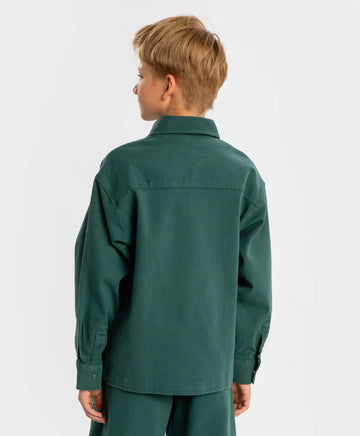 Cămașă cu nasturi, călduroasă, cu mâneci lungi și buzunare verzi pentru copii Button Blue