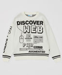 Pulover cu imprimeu jacquard pe tematică digitală, crem, pentru băiat, Button Blue